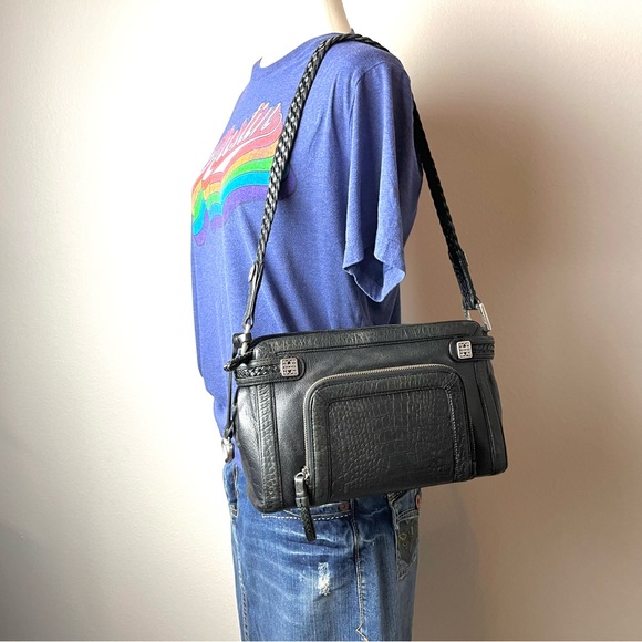 BRIGHTON Croc Embossed with Leather Trim Braid Bag, Black D880058 - Picture 15 of 16